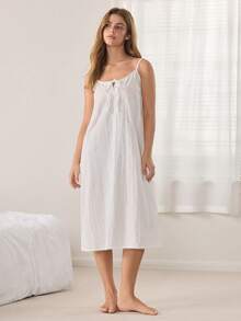 Ocili Áo ngủ dài không tay, rộng rãi, thoải mái dành cho nữ, làm từ vải jacquard cotton. - trắng - Xem 3