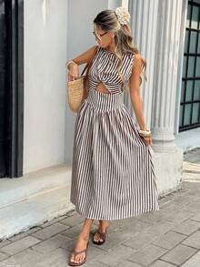 Serisse Đầm nữ dáng lửng, kẻ sọc, xoắn, khoét lỗ, không tay, thích hợp cho kỳ nghỉ. - Nhiều màu - Xem 6