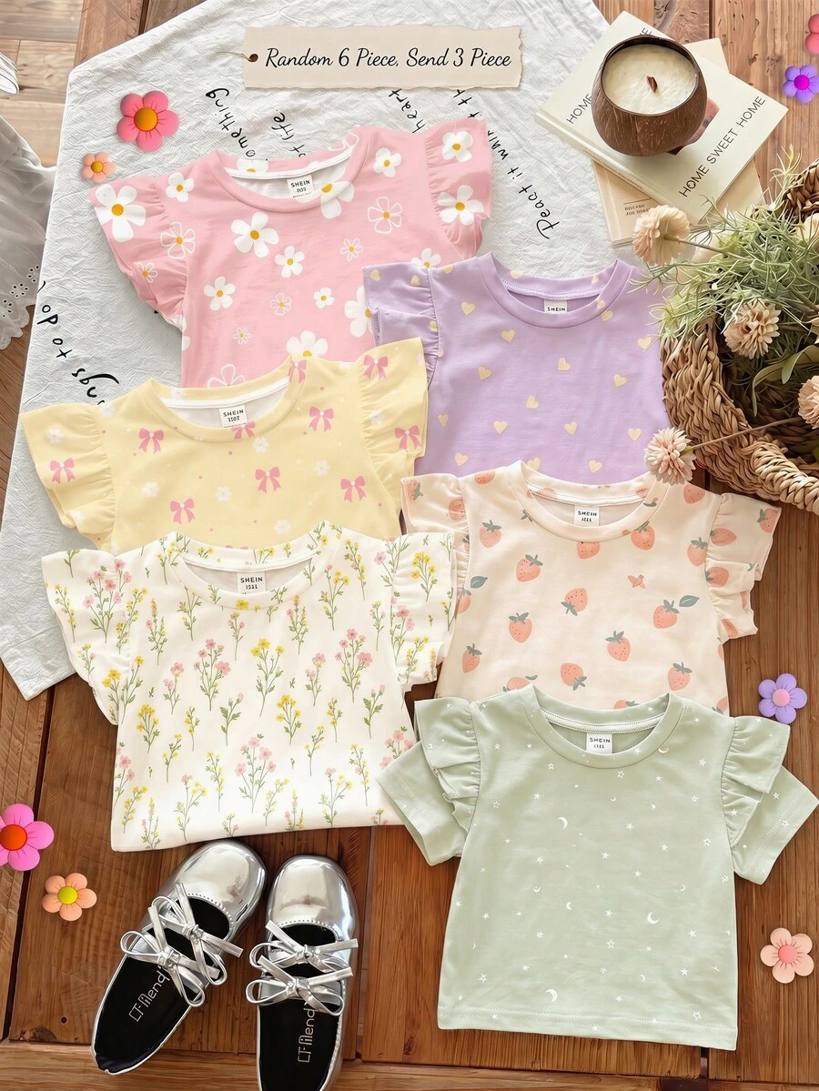 Áo bé gái cổ tròn xếp ly in toàn thân phong cách thường ngày mặc hàng ngày - Nhiều màu - Xem 1