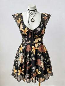 Sunspun Plaid Print Cap Sleeve Square Neck Dress, Summer - Multicolor - View 4