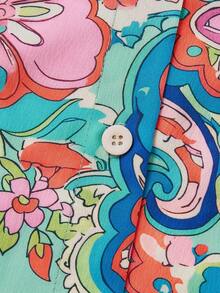 Linhara Paisley-Muster Fliege Puffärmel Hemd, Vintage-Stil Kurzarm Top, geeignet für Südostasien Urlaubsmarkt / Boho-Musikfestival / Freundin Picknick Treffen / Retro Café Check-in, atmosphärische und elegante Bluse - Verschiedenfarbig - Übersicht 5