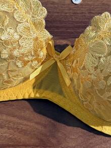 Eraneu 2pcs Mesh Embroidered Women's Lingerie Set - Yellow - View 8