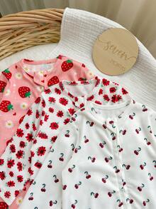 SHEIN Piyama Romper Lengan Panjang Bayi Baru Lahir yang Nyaman, Bernapas, Lembut, dan Bermotif Seluruh Permukaan - Putih - View 4