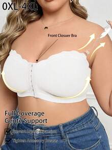 SHEIN Plus Size Wireless Front Closure Tubular Top Bra - White - View 5