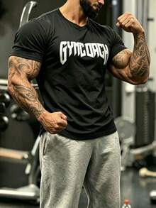 GymBeat Men's Letter Print Short Sleeve Casual Sports T-Shirt, Gym - Black - View 8