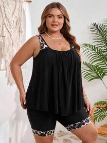 SHEIN CURVE+ Two Pieces Set Of Plus Size Women's Pants, Two Pieces Swimwear Set Bathing Suits For Women Swimwears For Woman - Black - View 4