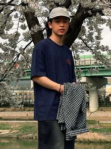 DAZY 男士休闲字母印花圆领短袖T恤，夏季 - 藏蓝色 - 查看 6