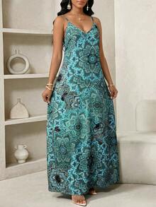 SHEIN Lady Đầm hai dây cỡ lớn in họa tiết toàn thân, kiểu dáng thường ngày, thích hợp cho kỳ nghỉ. - Nhiều màu - Xem 3