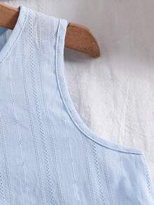 Elladie kids Setelan Kaos Tanpa Lengan dengan Hem Kontras Berbahan Kain Bertekstur untuk Anak Perempuan - Baby Blue - View 3