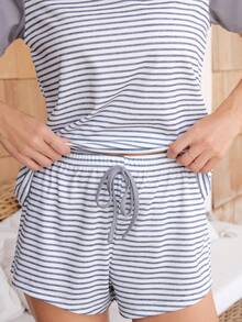 SHEIN Casual Striped Patchwork Raglan Sleeve Loungewear Set - Grey - View 2