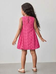 Maija Kids Maija Kids Young Girl's Casual Sleeveless Hollow-Out Embroidered Waist Gathering Dress,Cerise Pink,Summer,Matching,Family Vacation,Holiday,Birthday Outfit,Pink - Pink - View 2