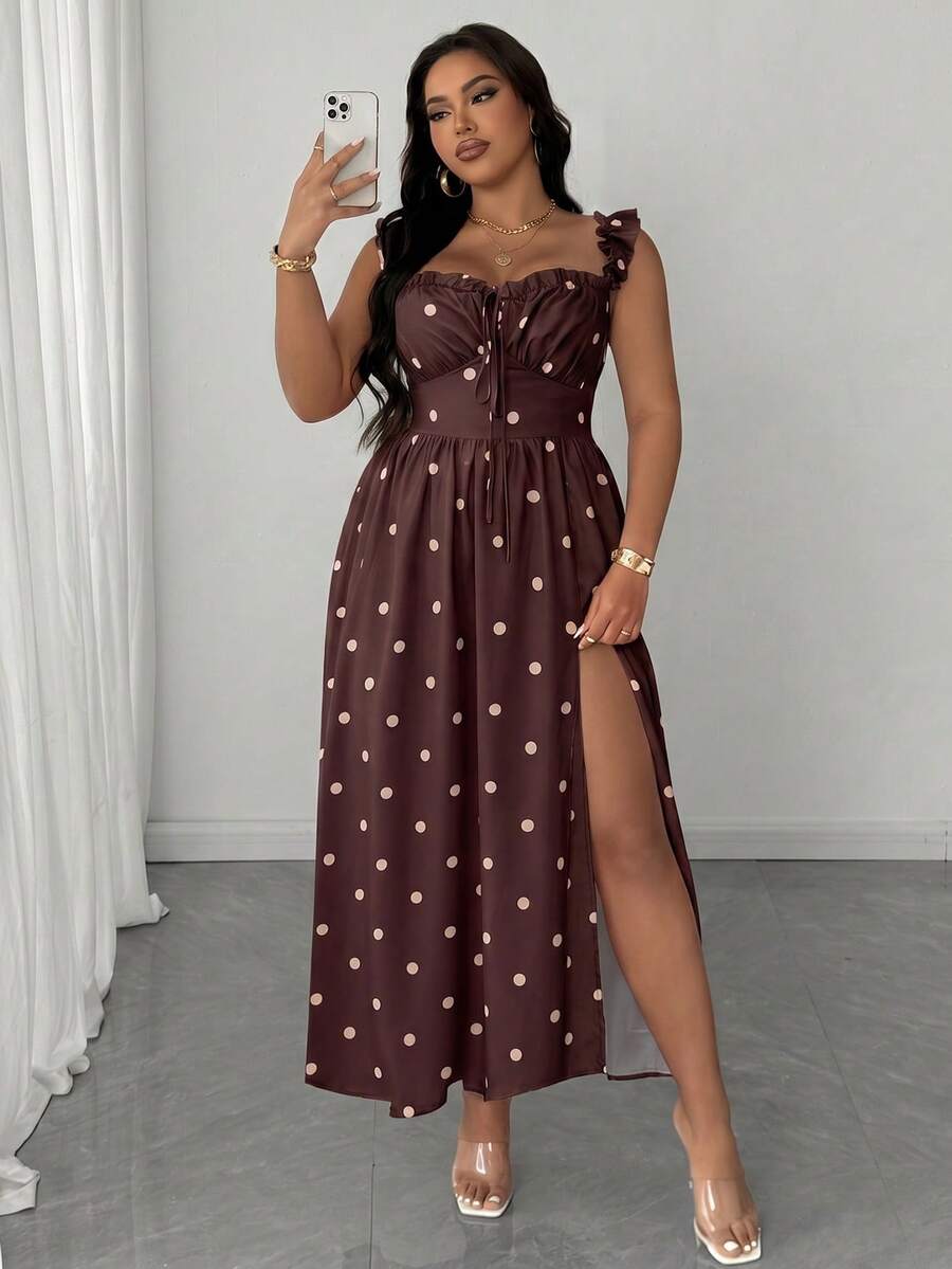 Maweii Vestido de verano con estampado floral y volantes en el bajo y abertura lateral para tallas grandes - Multicolor - Ver 1
