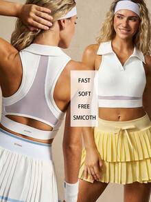 VARSIVA Women's Solid Color Minimalist Sleeveless Casual Sports T-Shirt - White - View 3