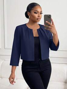 Lady CURVE Blazer corto de manga 7/4 de estilo elegante y de moda para oficina y uso diario, para mujeres de talla grande en otoño e invierno - Negro - Ver 6