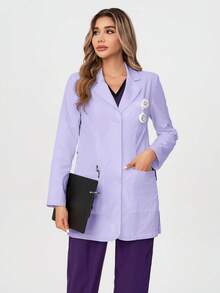 TaskEZ 女士现代经典版型白色 Modernist 35 英寸三口袋弹力实验服护士服工作服制服 - 淡紫色 - 查看 1