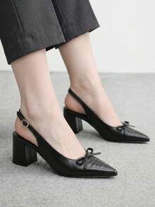 CUCCOO BIZCHIC 女士时尚尖头蝴蝶结穿线设计通勤百搭高跟鞋，尽显职场优雅气质，适合办公室穿着。 - 黑色 - 查看 4