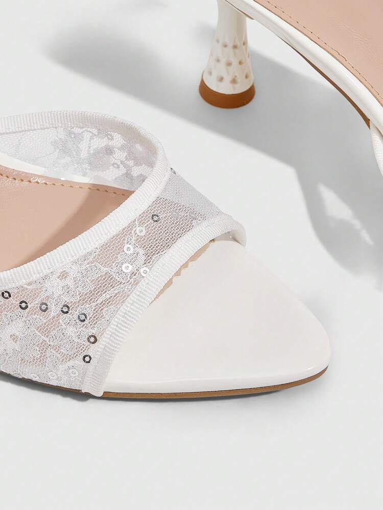 CUCCOO SZL Women Shoes Spring And Summer Sequins Mesh Splicing One-Word Strap Open-Toed Alien Heel High Heel, Fairy Wind Mesh Patent Leather Multi-Color Women's High Heel Sandals Dating Commuter Shopping Banquet Party Wedding Festival Gift-Giving