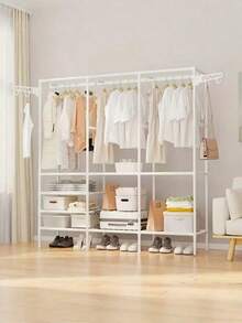 1pc Hanger & Storage Rack + Thickened Hook Set, Freestanding Space-Saving Structure, Quick Assembly Without Complex Tools, Black/White Stylish Design Matches Any Decor, Stores Clothes, Shoes & Accessories In One Step, Ideal For 92 Usage Scenarios, Recommended By 68 Home Tests, Strong Load Capacity & Sturdy Without Sway, Keeps Your Space Neat And Organized. - Multicolor - View 2