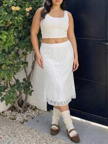GalTyme Plus Size Women Lace Embroidery Elegant Skirt - White - View 5