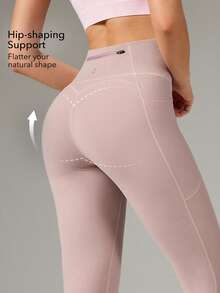 OutZeal Women Sports Leggings Gym Workout Pilates Soft Stretch Tummy Control With Pockets Active Bottoms - Pink - View 3