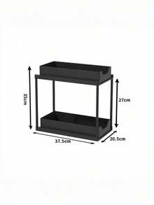 1 Piece, Water Basin Storage Rack, Storage Shelf, Double-Layer Water Basin Storage Rack, Adjustable Height, Sliding Metal Cabinet Storage Rack, Pull-Out Cabinet Storage Drawer Rack, Suitable For Kitchens And Bathrooms, Black. - Multicolor - View 3