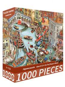 1000片拥挤运河拼图，70x50厘米，大型成人拼图，油画卡通风景，缓解压力，家居办公装饰，完美的万圣节、圣诞节、生日礼物，必备！ - 彩色 - 查看 7