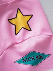 Nick 90s | SHEIN 卡通印花V领短袖T恤，适合夏季穿着 - 粉色 - 查看 5
