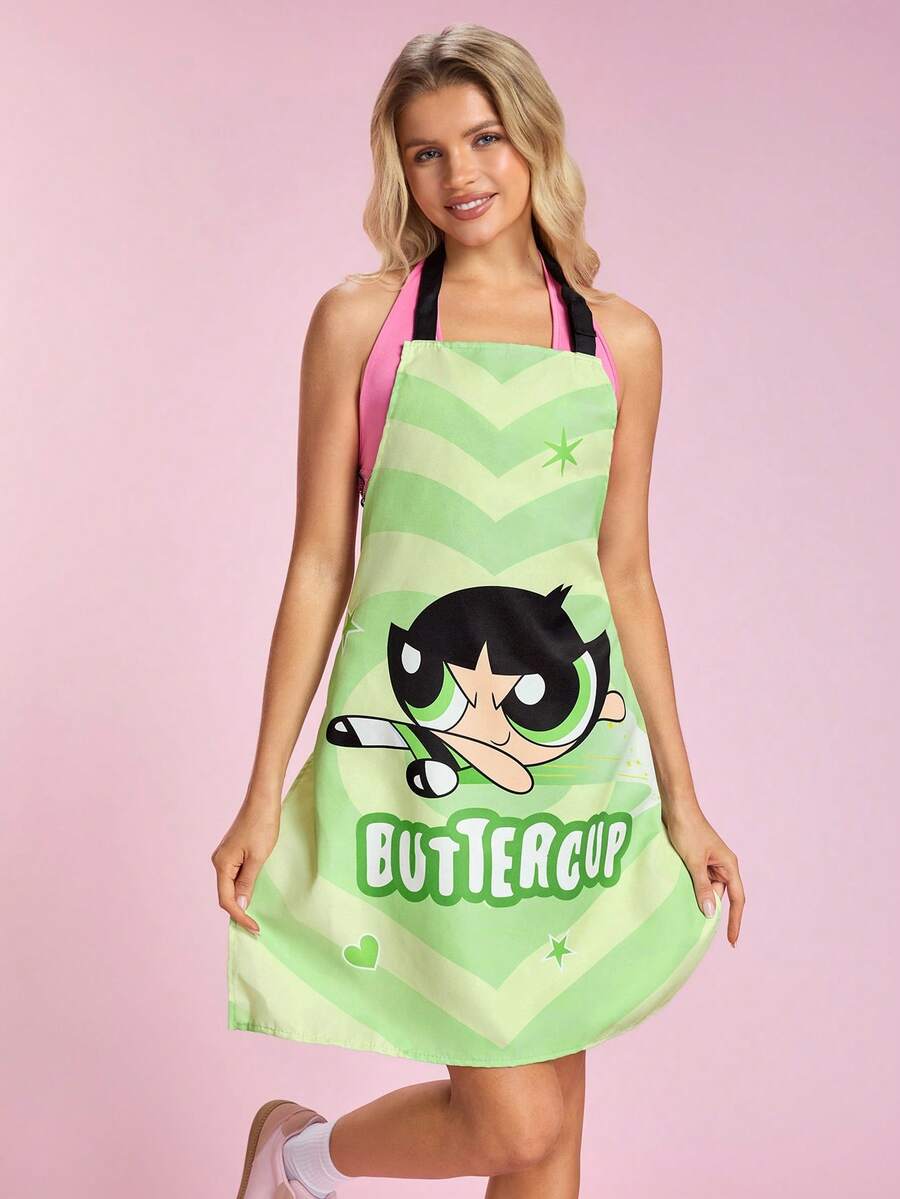 THE POWERPUFF GIRLS X SHEIN 1 PC  The Powerpuff  Girls  Apron, For Bake & Kitchen, Cleaning, Gifts - Green - View 1
