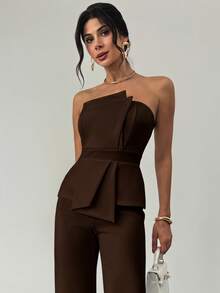 Firerie Bộ jumpsuit thanh lịch, tinh tế, tối giản, trang nhã, lãng mạn, thời trang và đa năng, phù hợp cho đi làm, dạo phố, nghỉ lễ, đám cưới, ngày Valentine và các buổi hẹn hò. - màu nâu - Xem 10