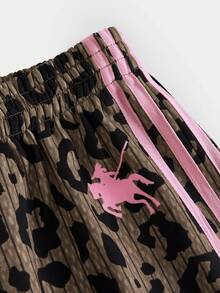 SHEIN Tween Girls Y2k Brown And Pink Leopard Print Patchwork Knit Sweatpants,Loose Drawstring Casual Comfortable Pants For Summer,Music Festivals,Holiday - Multicolor - View 3