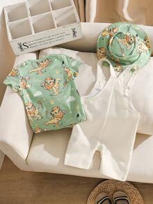 SHEIN Playful Pals Baby Boy Cute And Fun Little Lion Spring/Summer Casual Three-Piece Set, Stylish Outfit - Multicolor - View 2