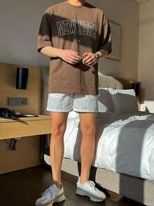 DAZY Áo thun nam màu nâu in chữ, kiểu dáng thường ngày, thích hợp cho mùa hè. - Màu nâu  Mocha - Xem 5