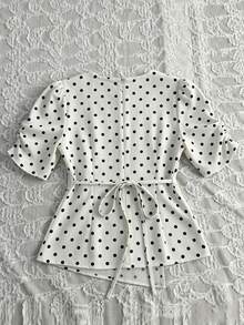 Blusa elegante de mujer con diseño asimétrico y cuello redondo - Blanco 2 - Ver 2
