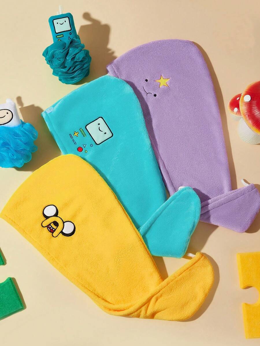 ADVENTURE TIME X SHEIN 1个可爱卡通刺绣干发帽，超强吸水干发帽，适合各种发质和发量，吸水快干 - 均碼 - 查看 1