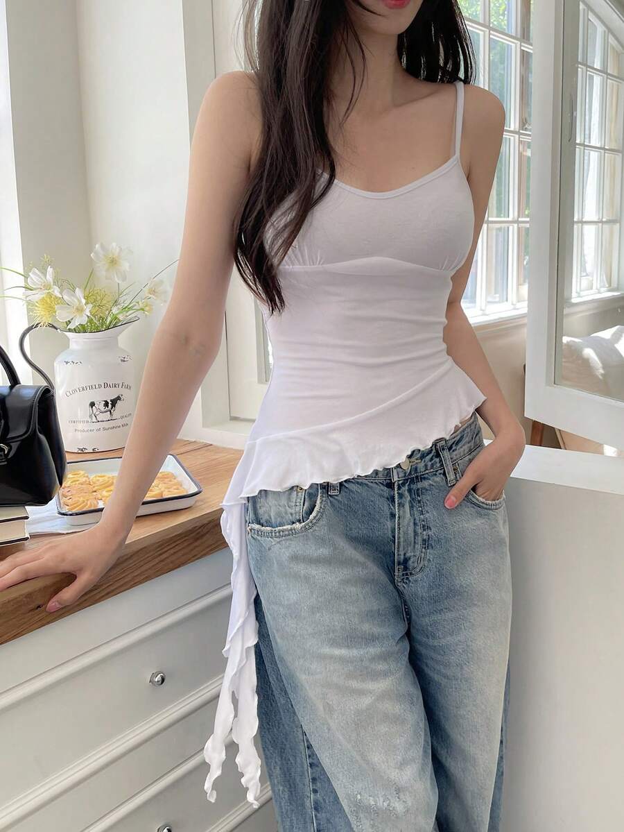 DAZY Women's Solid Color Casual Korean Style Camisole Summer - White - View 1
