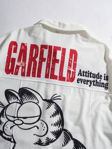 GARFIELD | SHEIN 男士休闲卡通字母印花衬衫，夏季 - 杏色 - 查看 7