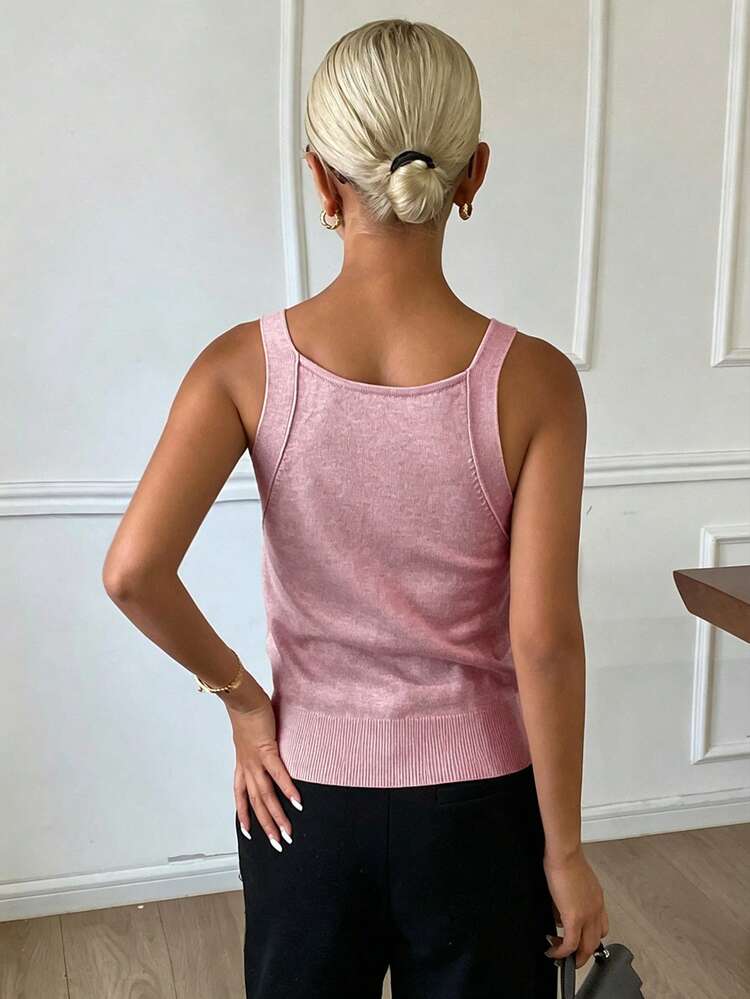 Women's Solid Color Camisole V-Neck Sleeveless Elegant Summer Thin Knit Tank Top