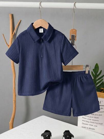SHEIN 2-Pack Young Boys Boys' Casual Sports College Art Retro With Door Tube Lapel POLO Shirt And Shorts Set Kids Outfits Young Boy Clothes Back To School Boys Set Suitable For Birthday Parties, Evening Parties, Performances, Weddings, Baptisms, Opening Ceremonies, Daily Use Suitable For Daily Use Suitable For School Suitable For Travel Suitable For Sports Suitable For Spring And Summer Seasons