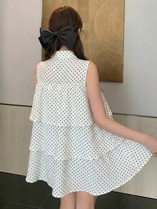 FRIFUL Women's Regular Lapel Metal Button Decor Loose Multi-Layered Ruffle Trim Loose Solid Color Summer Casual Blouse - Beige - View 6