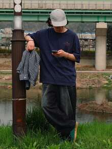DAZY 男士休闲字母印花圆领短袖T恤，夏季 - 藏蓝色 - 查看 7