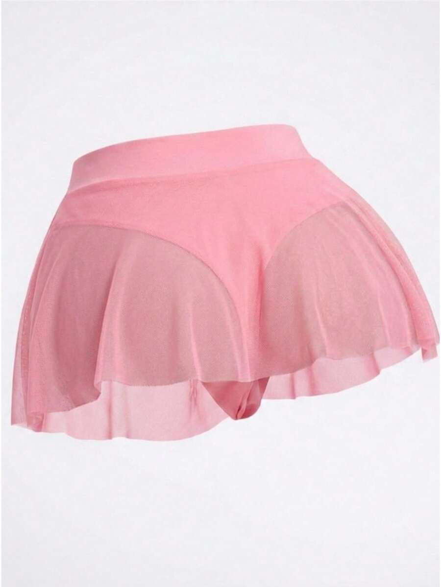 Swim Basics Quần bơi nữ, váy xếp ly có bèo nhún, áo khoác lưới, quần bikini ôm sát tôn dáng, quần bơi màu hồng, váy bikini màu hồng, áo khoác ngoài màu hồng, váy bơi. - Hồng - Xem 1