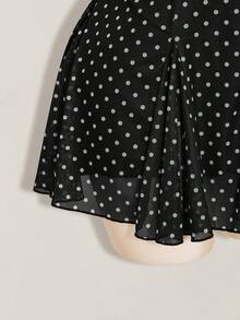 SHEIN ICON 大码女式波点撞色蕾丝连衣裙 - 黑色 - 查看 8