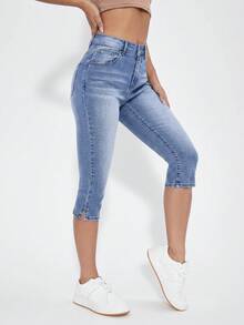 Selenza Casual Washed Skinny 3/4 Length Jeans - Blue - View 3