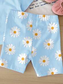 Set 2 Potong Baju dan Celana Pendek Kasual untuk Bayi Perempuan, Cocok untuk Musim Panas, Biru Langit - MultiWarna - View 5