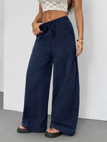 SHEIN Tall Quần nữ mùa hè/mọi mùa, phong cách đồng quê, đi xem hòa nhạc, đi biển, boho, tối giản, chất liệu 100% cotton, ống quần cong. - Màu xanh hải quân - Xem 4