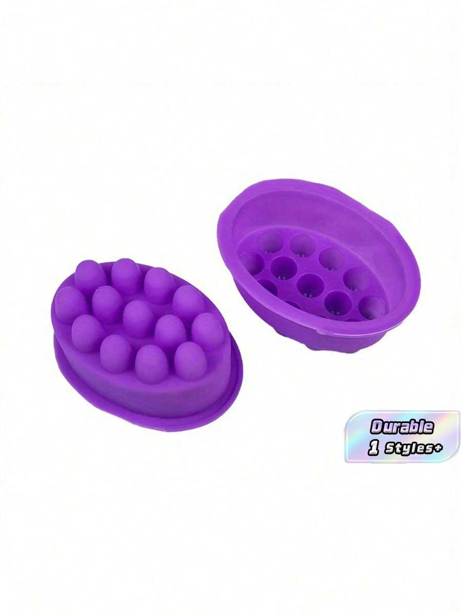 1Pc Oval Shaped Silicone Mold - 2 Compartment Massage Soap Mold For Hand Soap Crafts - Easy Release, Flexible And Durable Soap Mold For Creating Creative Soaps,Wedding Gift - multicolor - View 1
