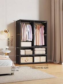 1PC Multifunctional Portable Wardrobe Closet Dustproof Freestanding Floor Standing Assembly Storage Rack For Bedroom Living Room Home Holiday Gift Christmas Gift - Multicolor - View 13