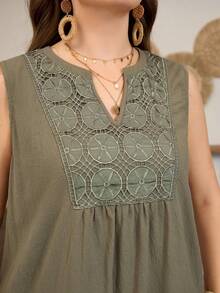 Lacomfia Vestido holgado de talla grande de primavera/verano con bordado minimalista y casual, sin mangas y calado - Verde - Ver 8