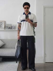 HUEFORM Men's  Old Money Short Sleeve Textured Fabric Contrast Color Design Polo Shirt, Suitable For Outings And Gatherings,Suitable For Daily Travel And Comfortable Home Life For Men - White - View 4