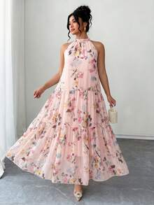 Elenzga Đầm maxi hoa mùa hè cỡ lớn, đầm dự tiệc cưới bãi biển xếp tầng cổ yếm, đầm maxi cổ yếm hoa phong cách boho cỡ lớn, đầm maxi mùa hè đi biển không tay xếp tầng dành cho nữ, đầm maxi cổ yếm hoa cỡ lớn, đầm maxi phong cách boho không tay xếp tầng, trang phục nghỉ hè cỡ lớn dành cho nữ. - Nhiều màu - Xem 6